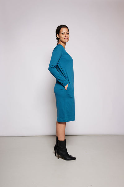 blaues Kleid Damen Knielang Seitenansicht