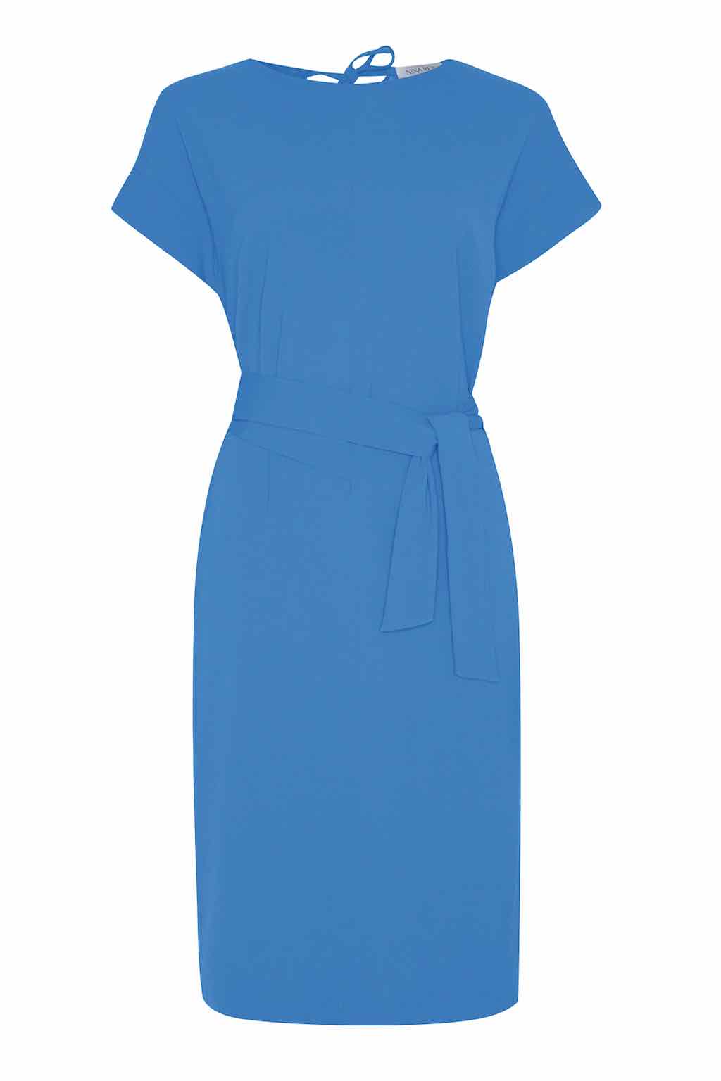 blaues Kleid Damen knielang mit Bindegürtel
