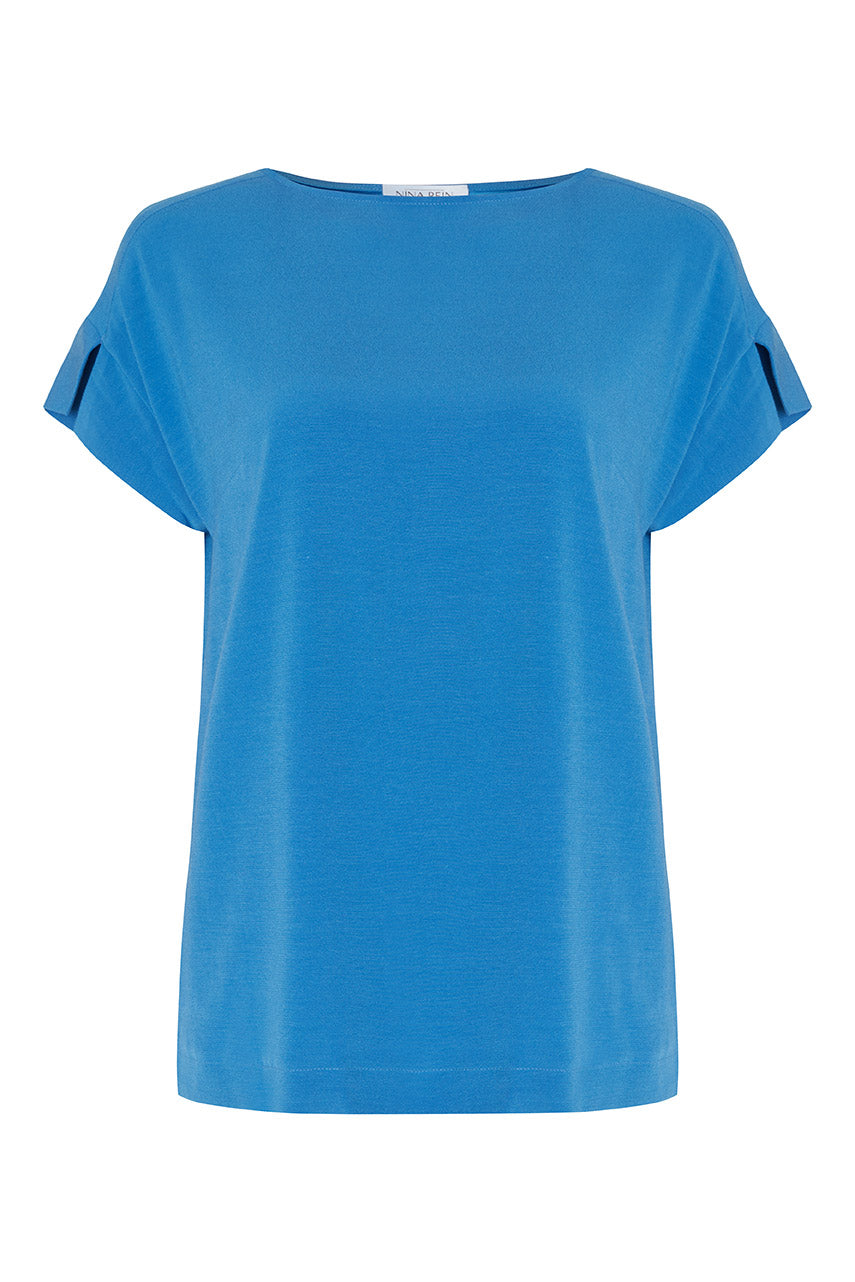 Shirtbluse kurzer Arm mit Schlitz in blau