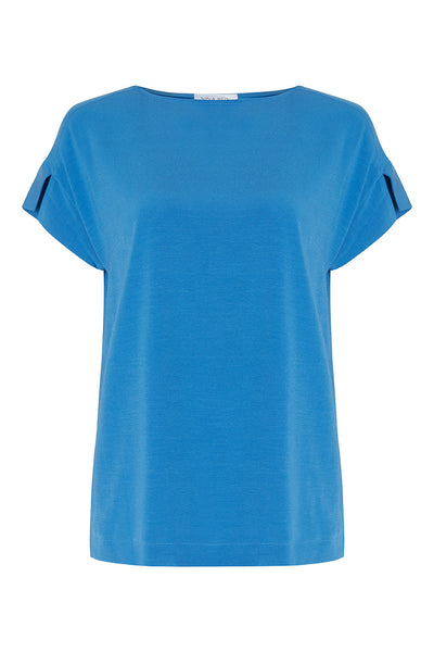 Shirtbluse kurzer Arm mit Schlitz in blau