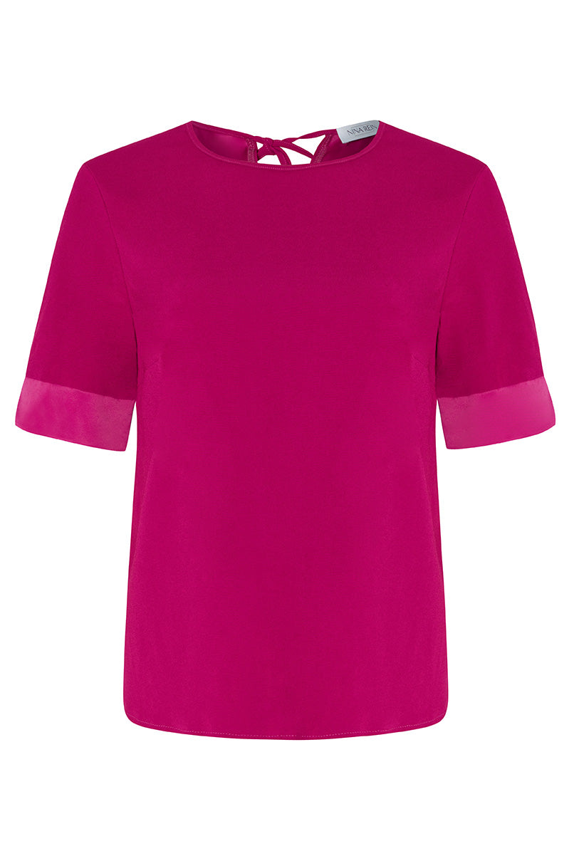 Shirtbluse kurzer Arm Damen aus Lyocell in pink