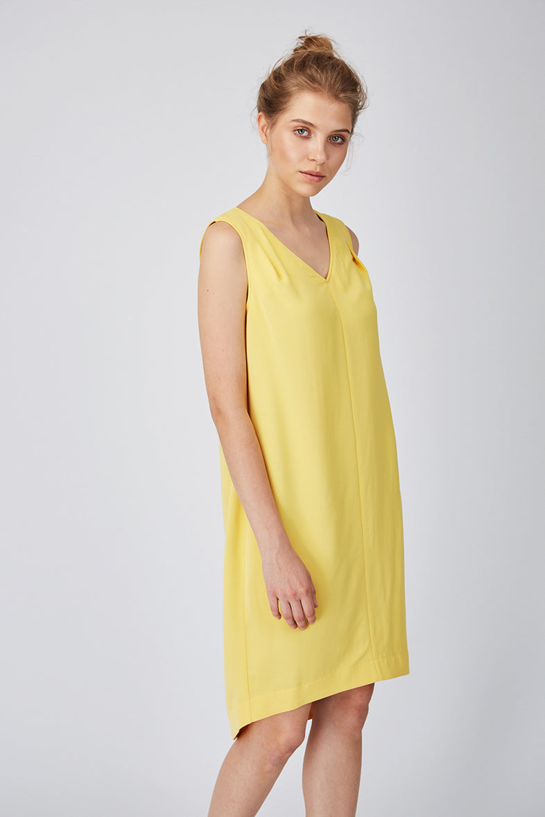 gelbes Kleid Damen knielang aus Lyocell